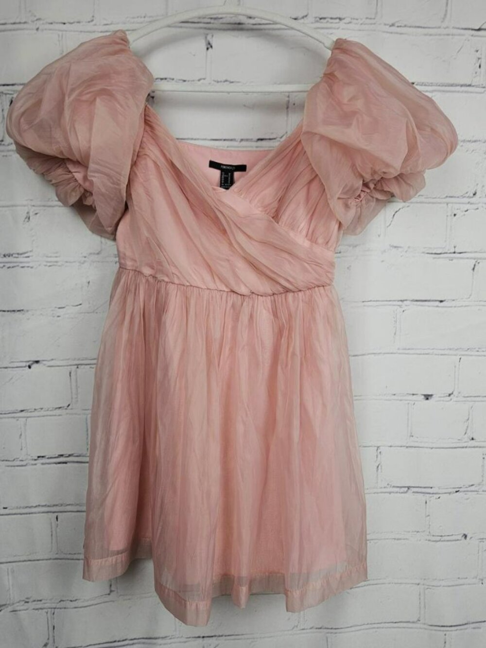 Babydoll Light Pink Puff Sleeve Short Dress Womens M Feminine Ballet Forever 21